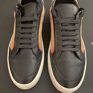 Burberry Woman Black and Tan Athletic Shoes with Red Accents